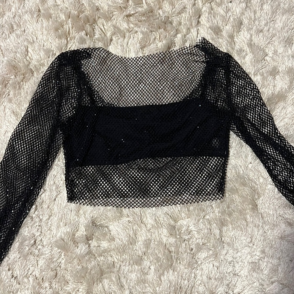 MESHKI SPARKLY BLACK LONG SLEEVE TOP